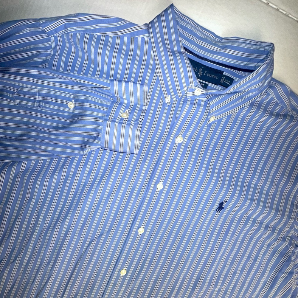 RALPH‎ LAUREN classic fit blue/white stripe cotton button down shirt size XXL